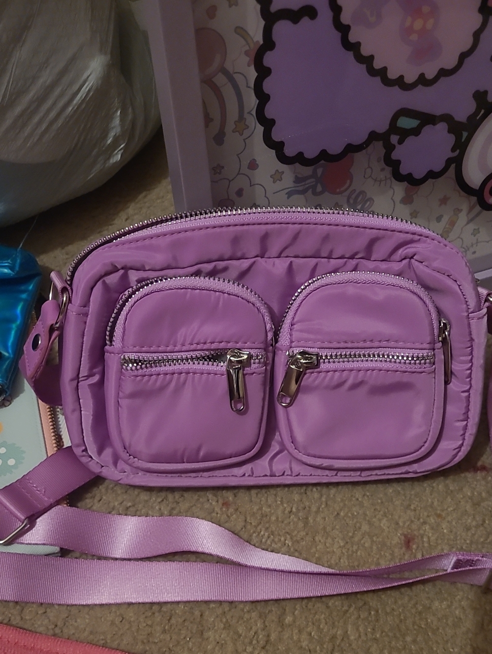 wild fable Lavender Quilted Crossbody Bag with Dual Front Pockets